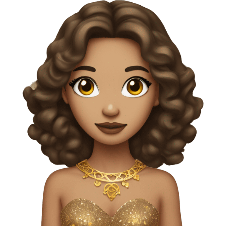 Create the zodiac sign leo as a brunette girl with elaborate makeup and dress that matches the zodiac sign  emoji