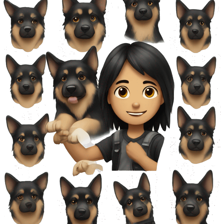 Boy with long black hair with German shepherd  emoji