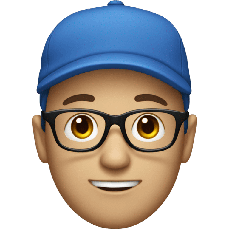 A man wearing a blue cap with 'P' on it and black glasses, white skin emoji