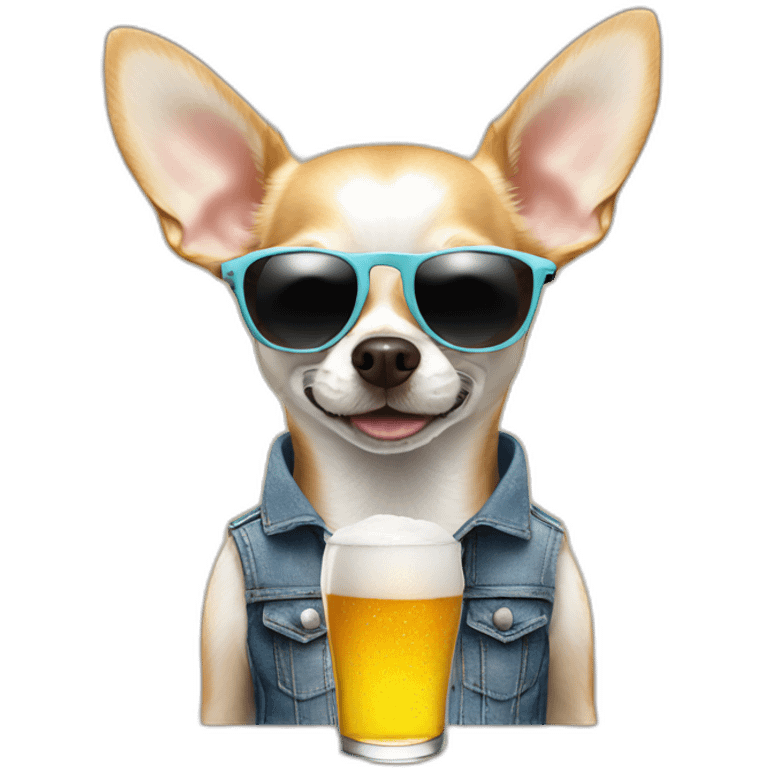 withe chihuahua with sunglasses taking a beer emoji