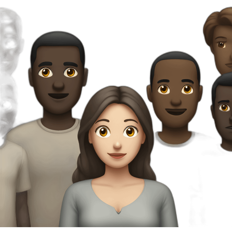 (six dark-skinned men) stand behind a pale woman emoji