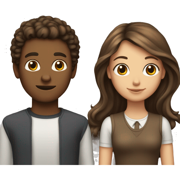 Girl with long straight brown hair next to guy  with short curly brown hair emoji