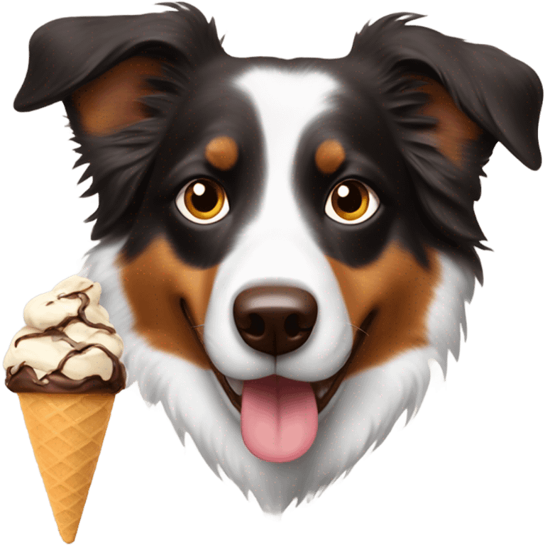 Australian Shepard eating chocolate icecream emoji