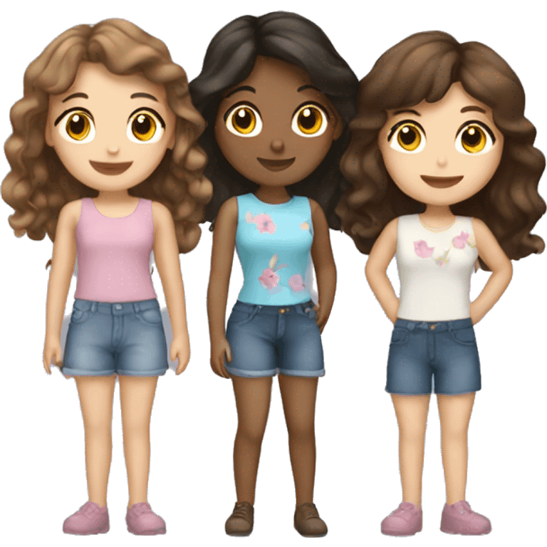 three brunette best friend girls emoji