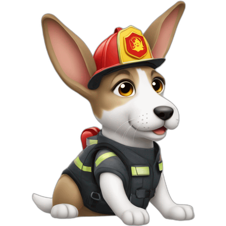 a jackrabbit terrier dog who works as a firefighter and wears a bulletproof vest emoji