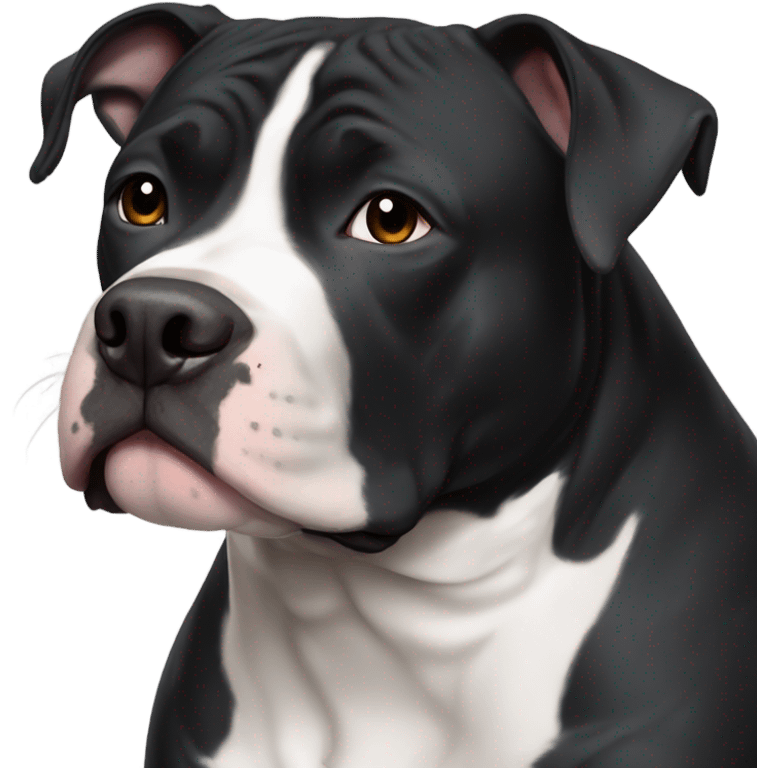 old black staffordshire pitbull with a white chest and white paws  emoji