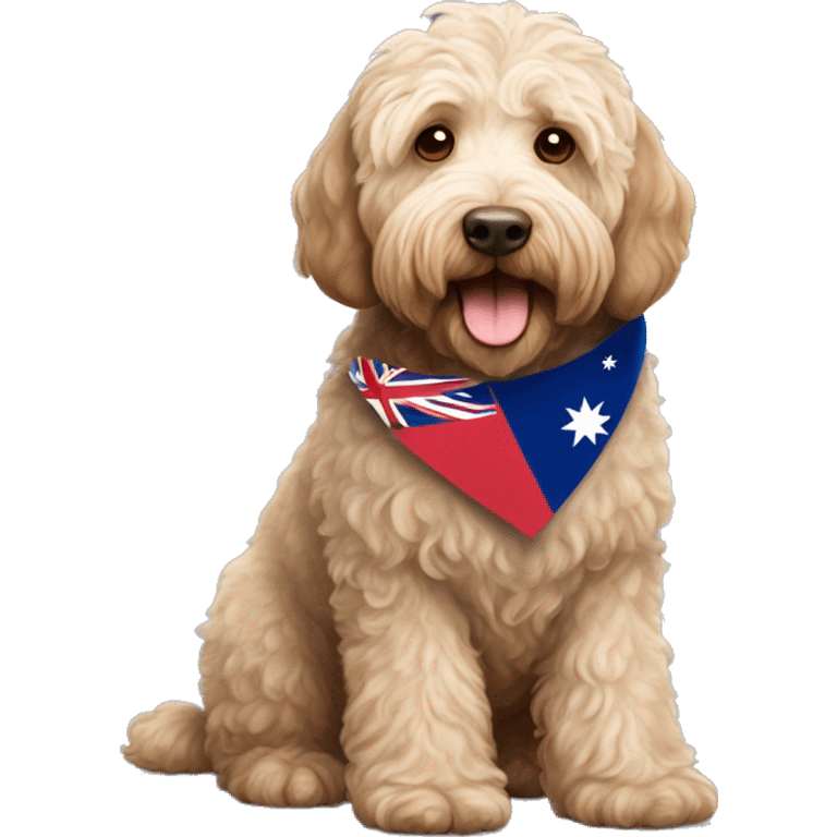 australian labradoodle that’s a little fat named bruce with a boston university flag emoji