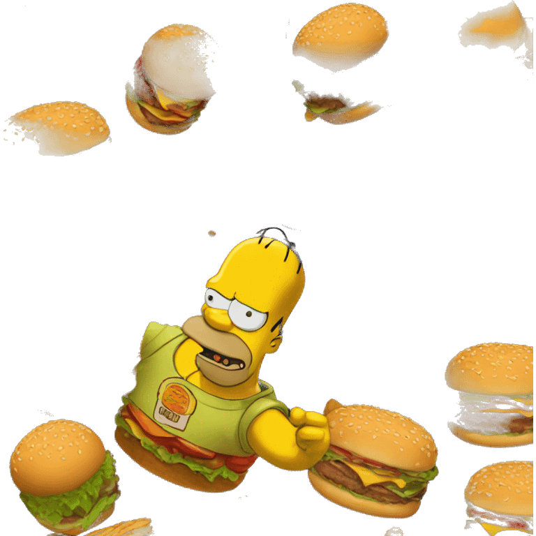 Homer Simpson with burger and baground black emoji