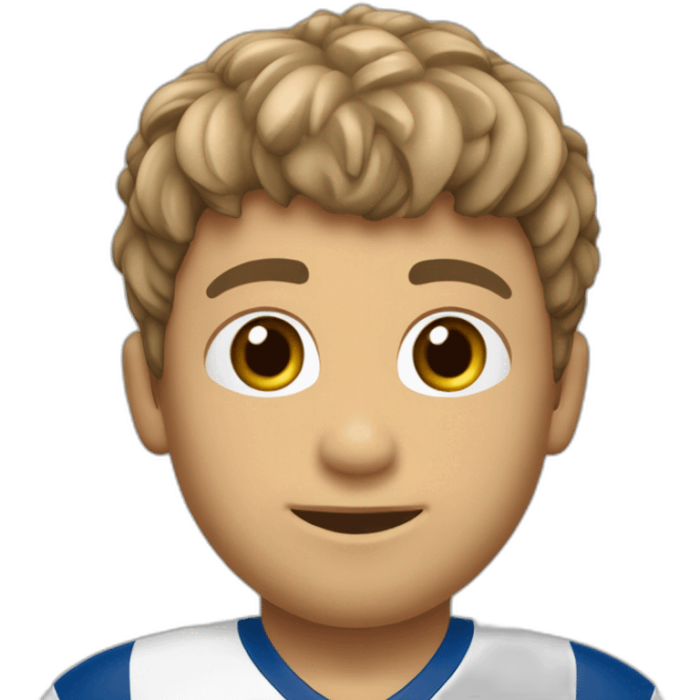 Niño con pelo castaño corto con flequillo y equipación de fútbol del recreativo de huelva emoji