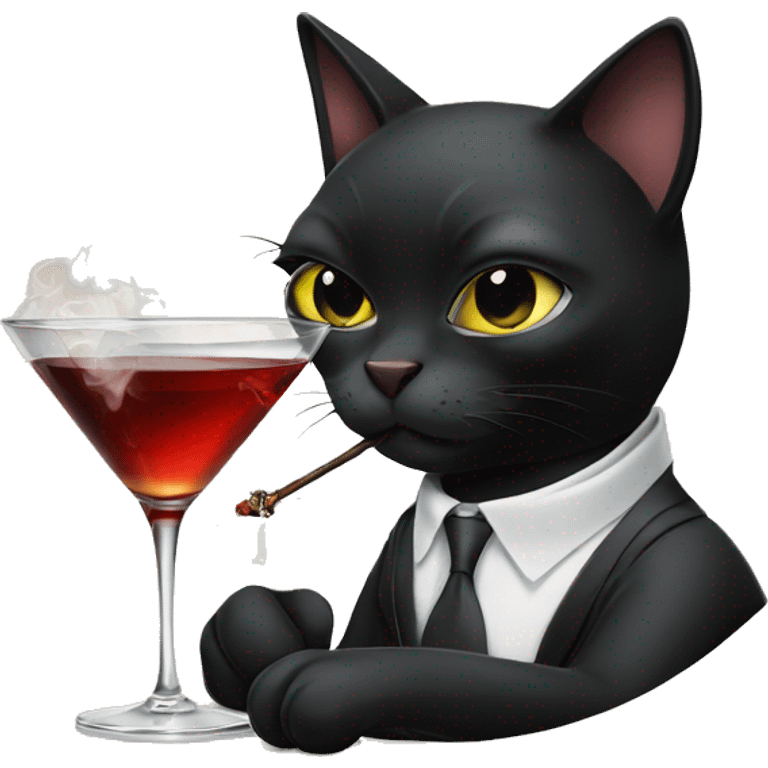 Black cat smoking and drinking a martini emoji