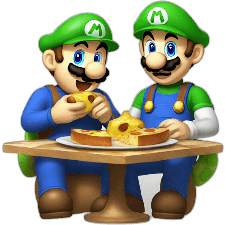 Mario and Luigi eat massa emoji