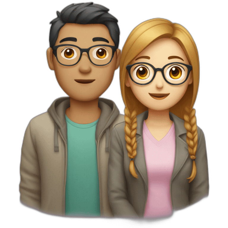 Read head girl and Asian man with glasses emoji