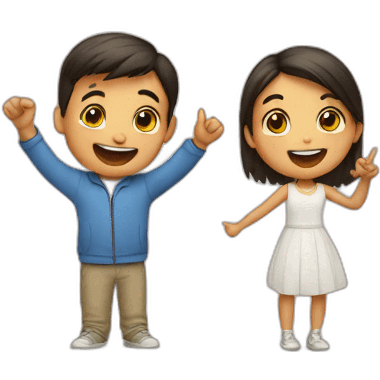 A boy cheers with girl emoji