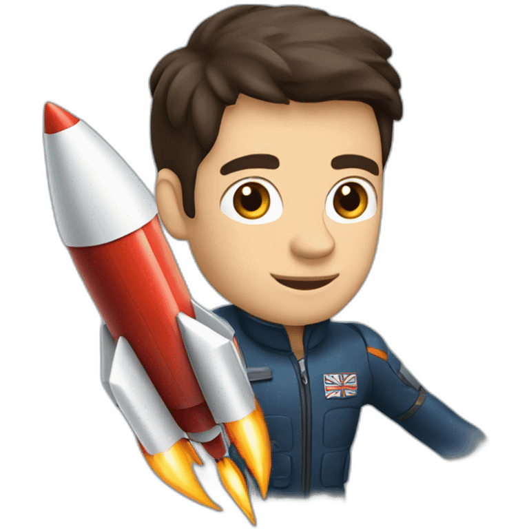 British yorkshire man dark brown hair clean shaven straddling a rocket emoji