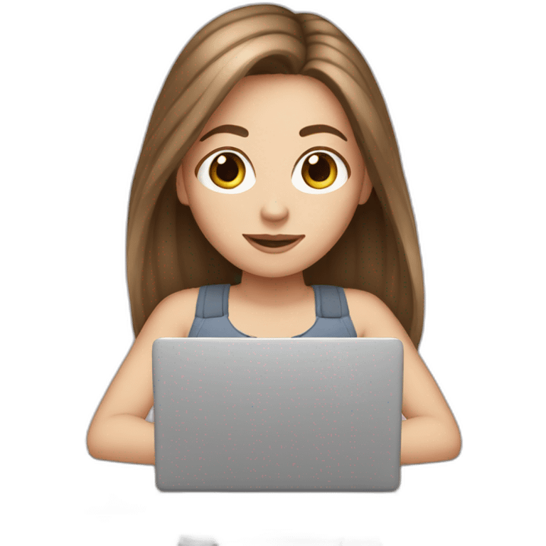 white girl brown hair with her laptop emoji