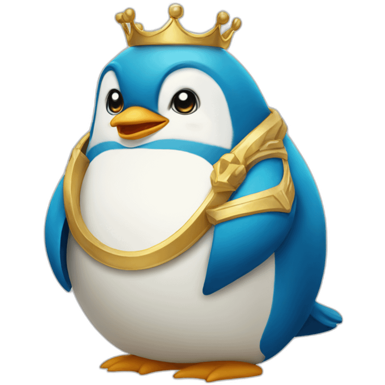 kawaï blue pudgy penguin wearing a golden crown emoji