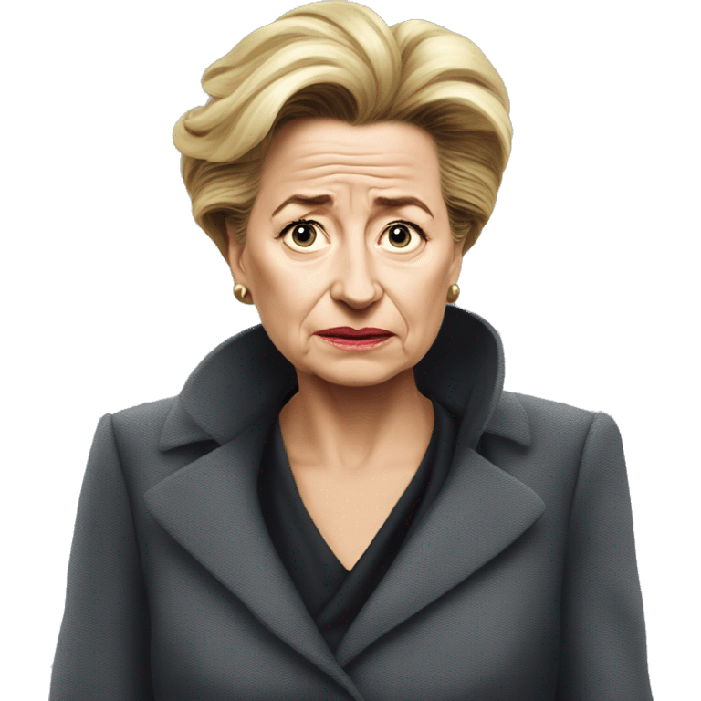 photorealistic Ursula von der Leyen sad emoji