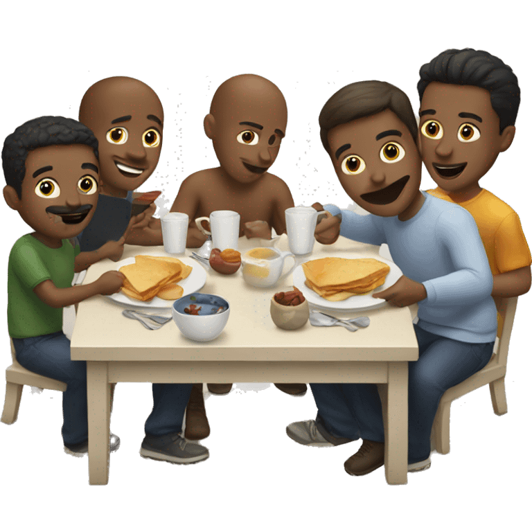 A group of male friends having breakfast  emoji