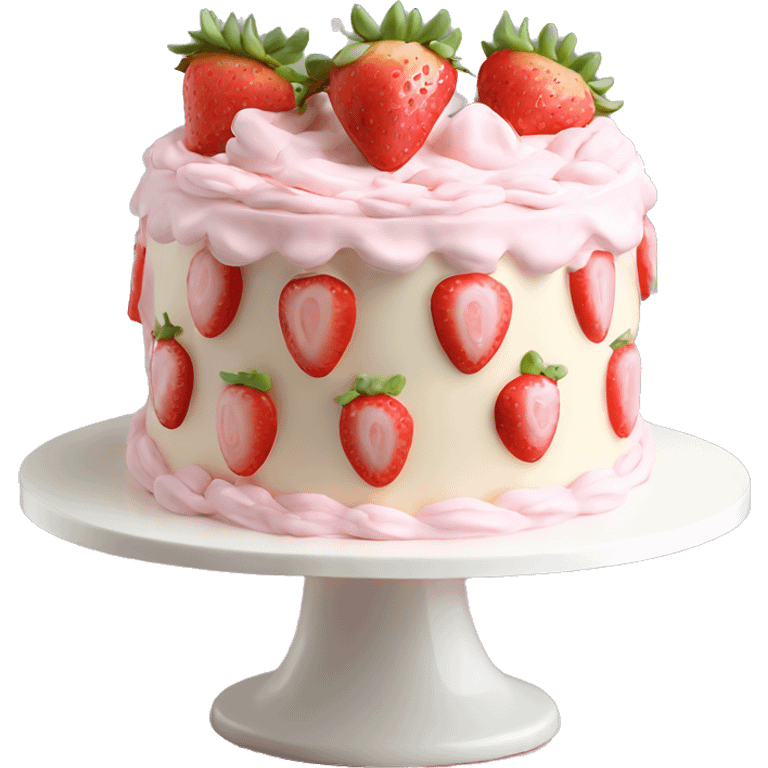 Light Pink strawberries and cream birthday cake  emoji