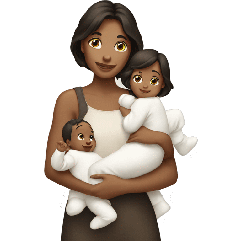 Brunette holding 4 white babies  emoji