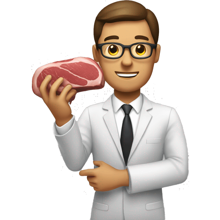 a businessman holding a steak in his hand. (he's a stakeholder) emoji