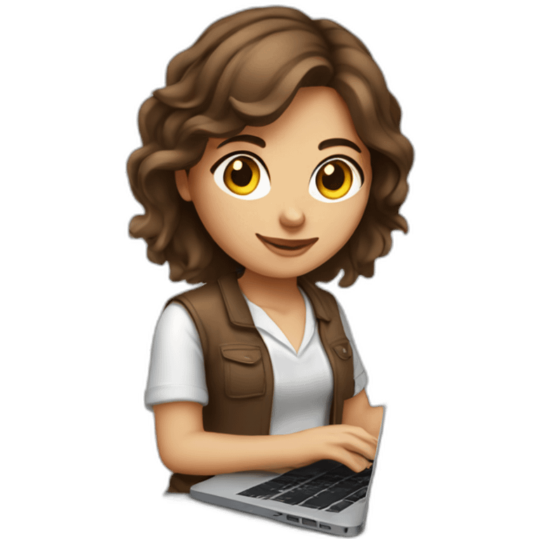 programmer girl with brown hair working with MacBook emoji