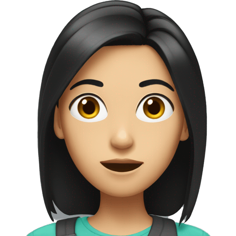 brunette woman with shoulder-length straight black hair looking surprised emoji