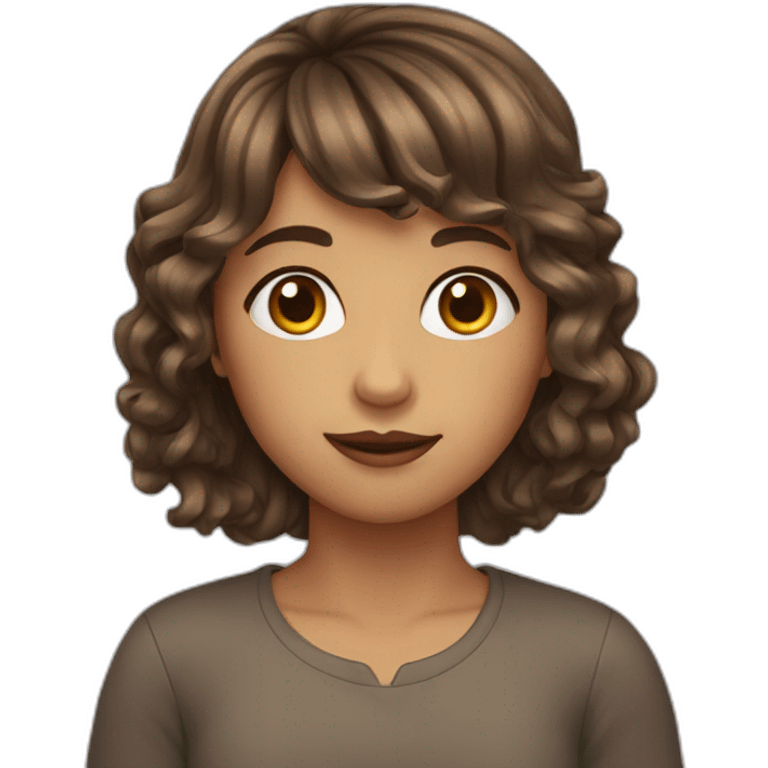 girl with long wavy brown hair with bangs emoji