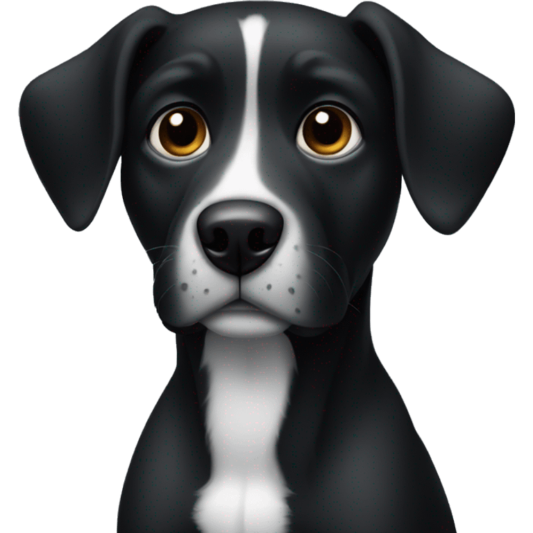 a black dog with a black muzzle with a white chest and hanging ears emoji