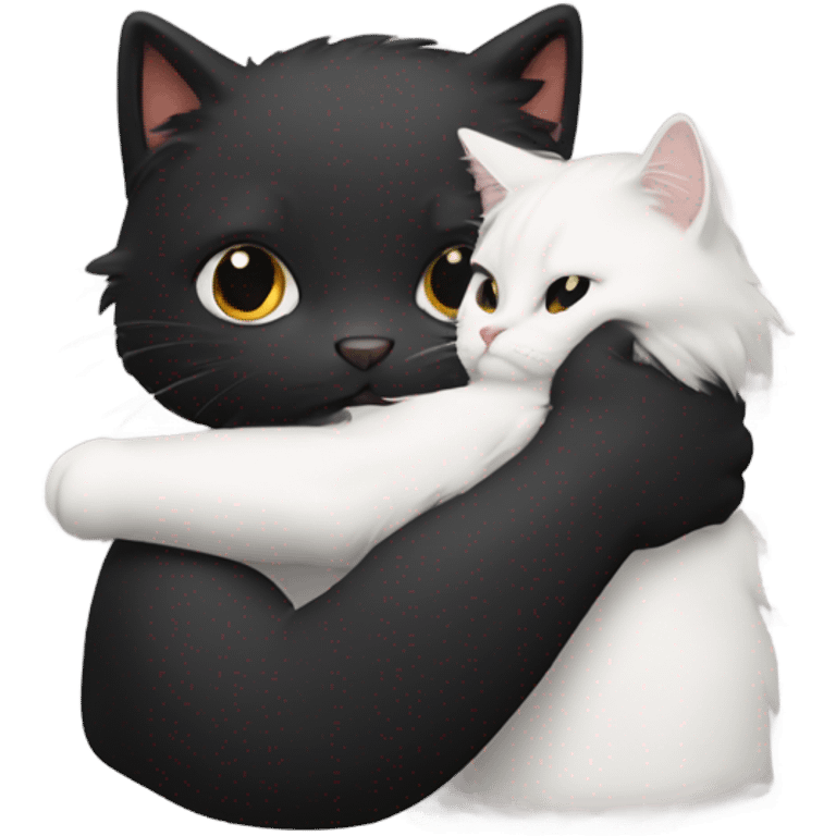 Fluffy cat hugging person with black hair emoji