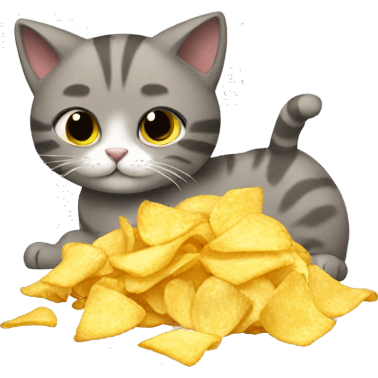 Cat eating chips emoji