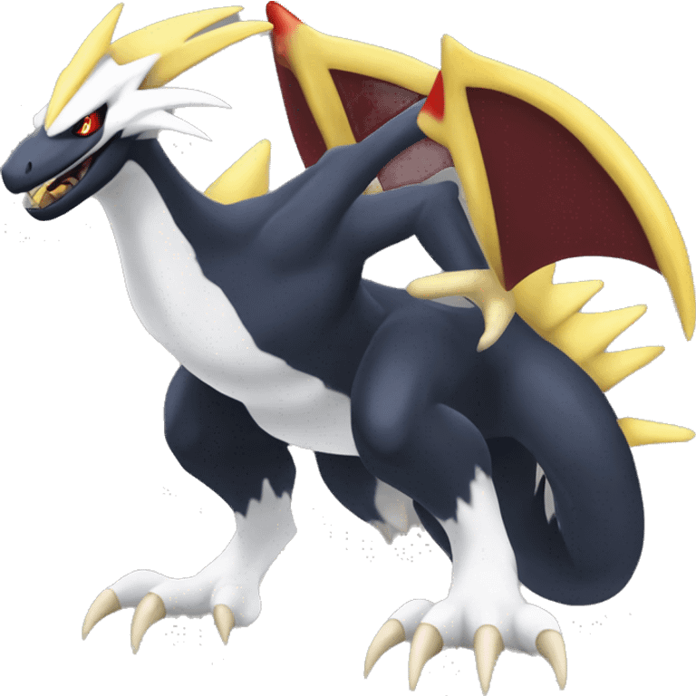 Black Cool Edgy Nargacuga-Garchomp-Absol Fakémon  with White and Red and yellow Edgy markings emoji