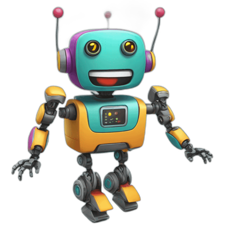 a cheerful multi-colored jumping robot emoji