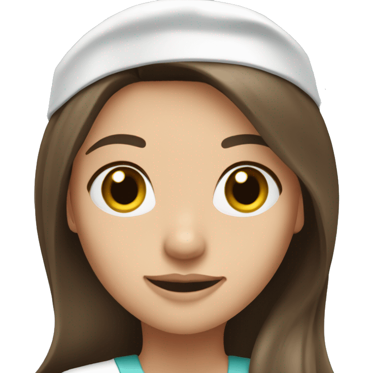 Pretty brunette long hair nurse, fair skin, black eyes emoji