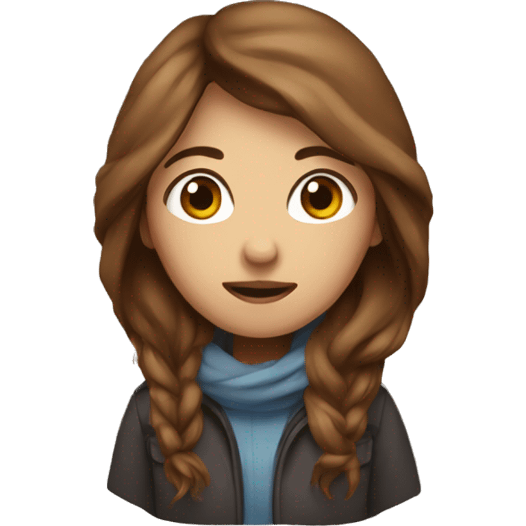 Woman with brown long hair who is freezing emoji