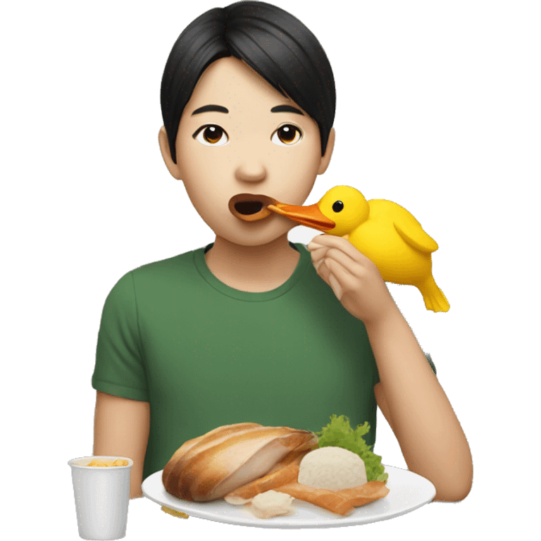 Asian young adult eating duck emoji