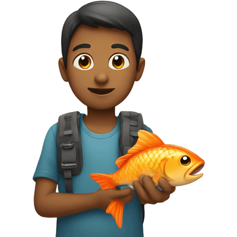 Boy holding a fish emoji