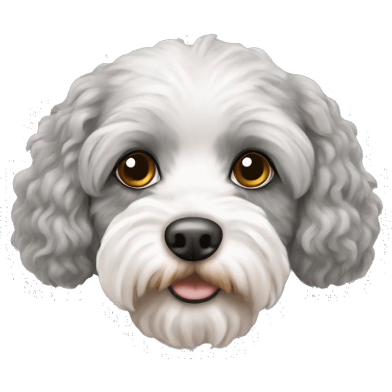 Grey and white cavapoo with brown nose emoji