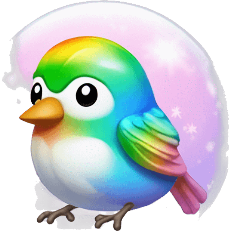 Kawaii rainbow pastel bedazzled chickadee in a sky snow globe  emoji