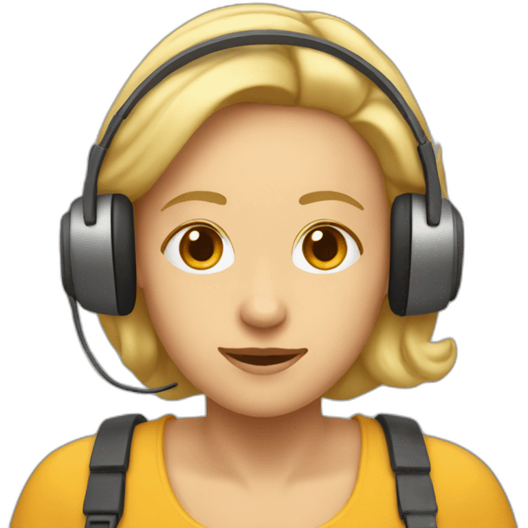 front profile of an emoji wearing an headset, women cocation, age 55, no glasses and blond hair emoji