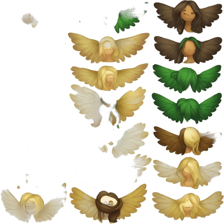 big wings, Beautiful, fairy, gold, brown, dark green, green, long hair emoji