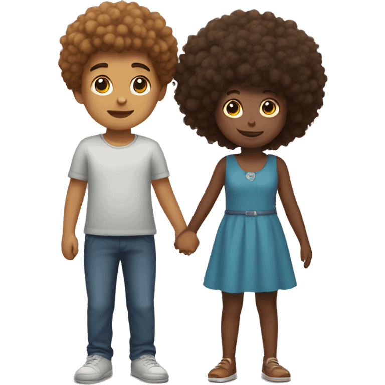 boy with fluffy hair holding hands with girl emoji