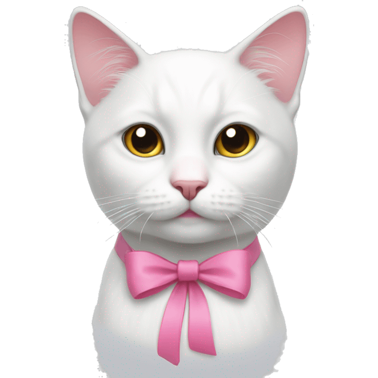 white cat with pink bow around neck  emoji