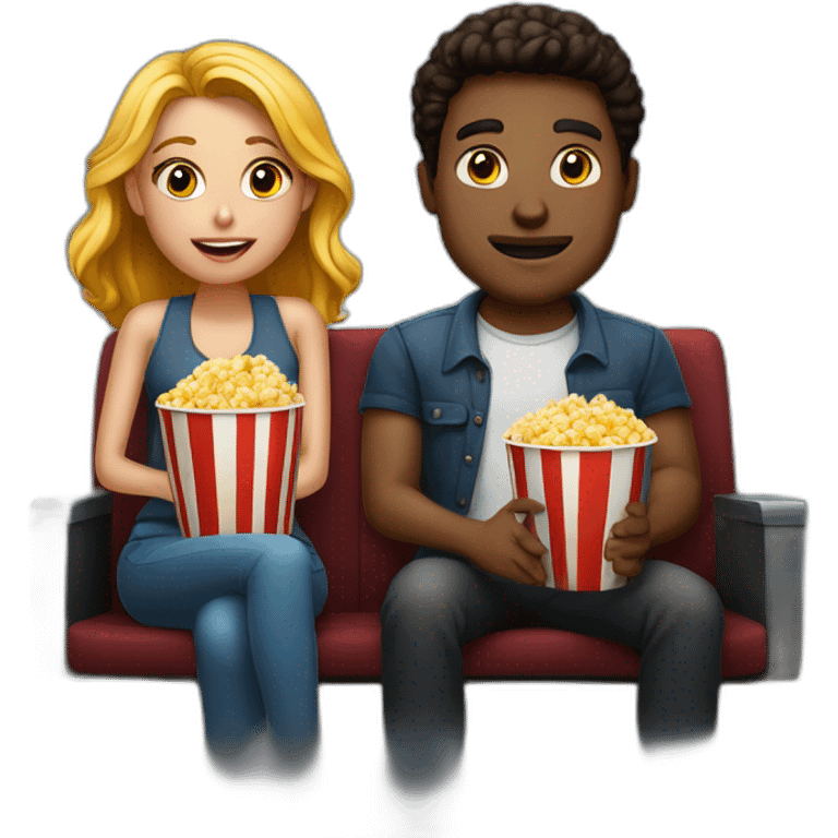 two beautiful people watching movie at the cinema, dark background emoji