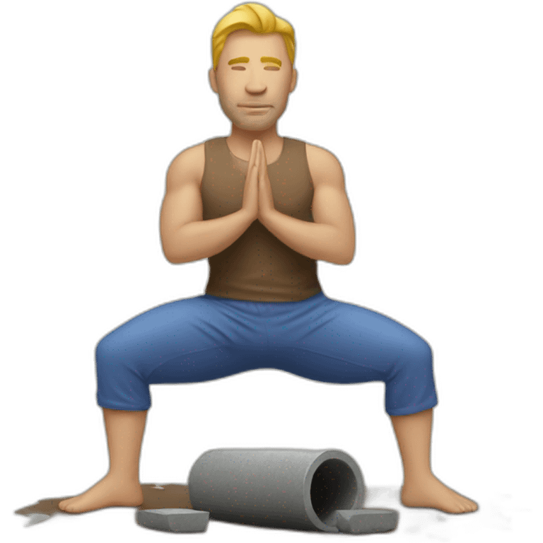 Man doing yoga near a jackhammer emoji