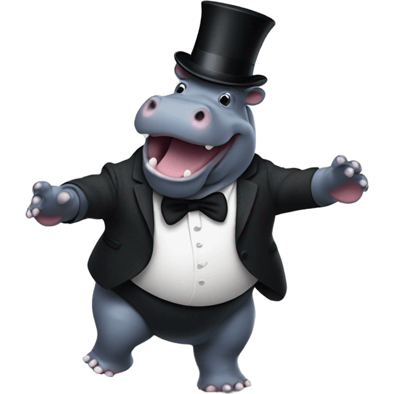 Hippo in a top hat dancing emoji