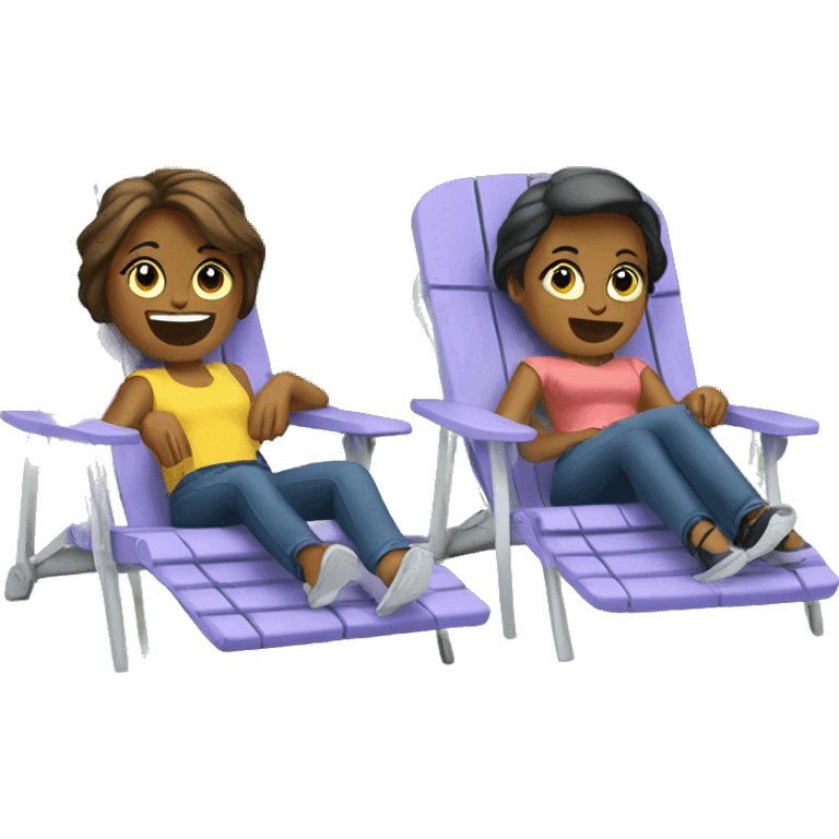 2 women sitting on plastic lawn chairs emoji