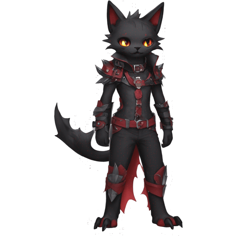 cool anthro edgy black punk red ethereal fantasy nargacuga-bat-cat-Fakemon collar harness full body emoji