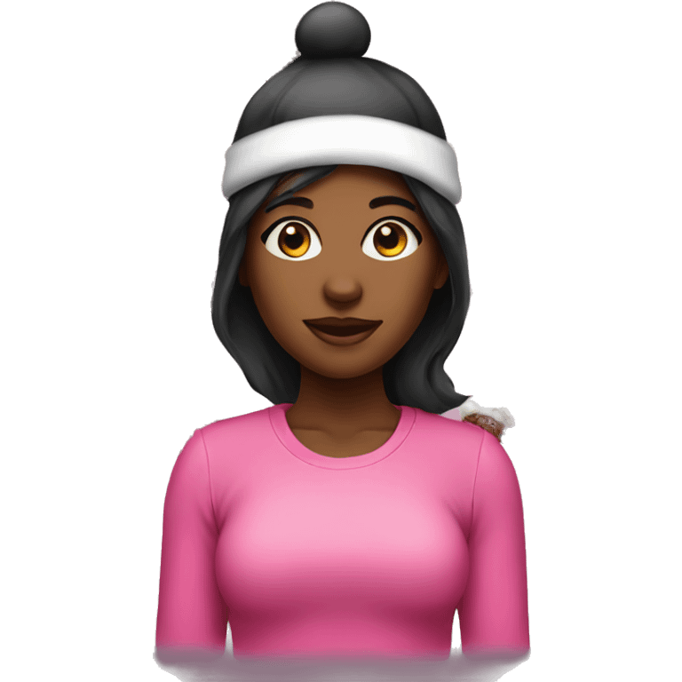  Black girl with pink Christmas hat  emoji