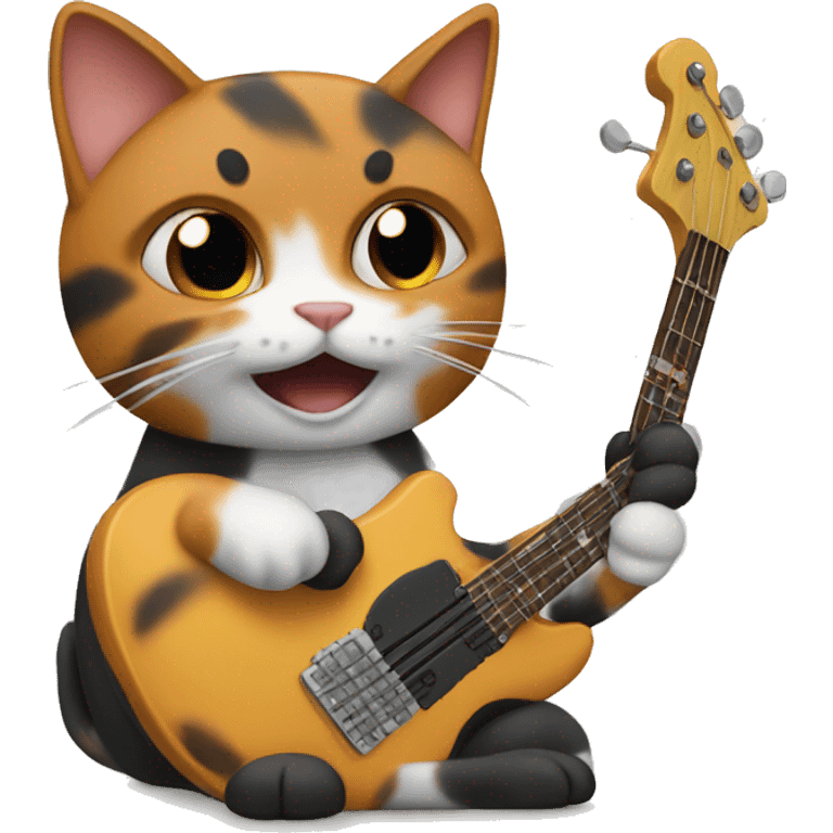 Calico cat playing bass guitar emoji